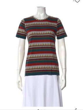 Tory Burch Short-Sleeve Geo Stripe Tee in Maroon, Teal & Yellow